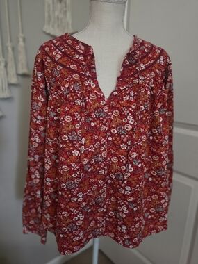 Universal Thread Rust Red Floral Peasant Top